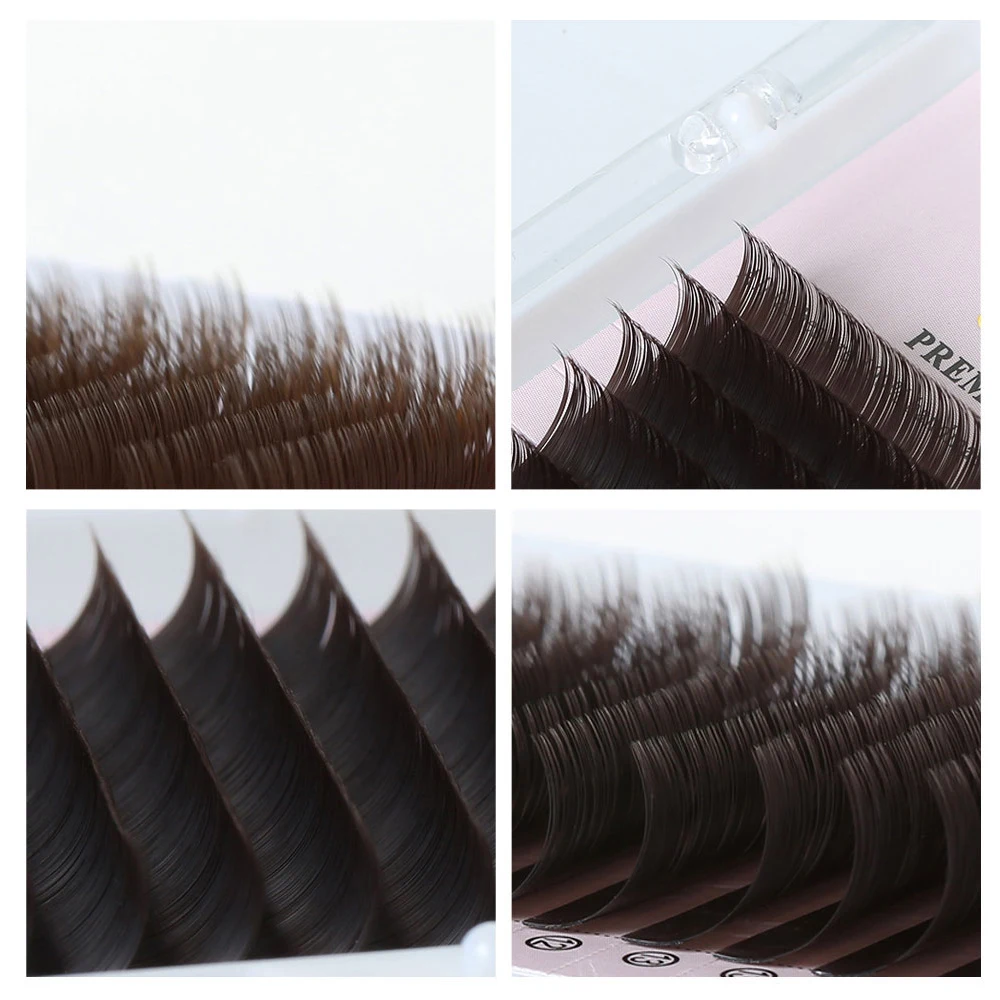 Yelix Dunkelbraun 16 Reihen Klassische Volumen Einzelwimpernverlängerungen B C CC D Curl 0,07/0,10/0,12mm 7-15mm Gemischte Längen Wimpern – Detail 2