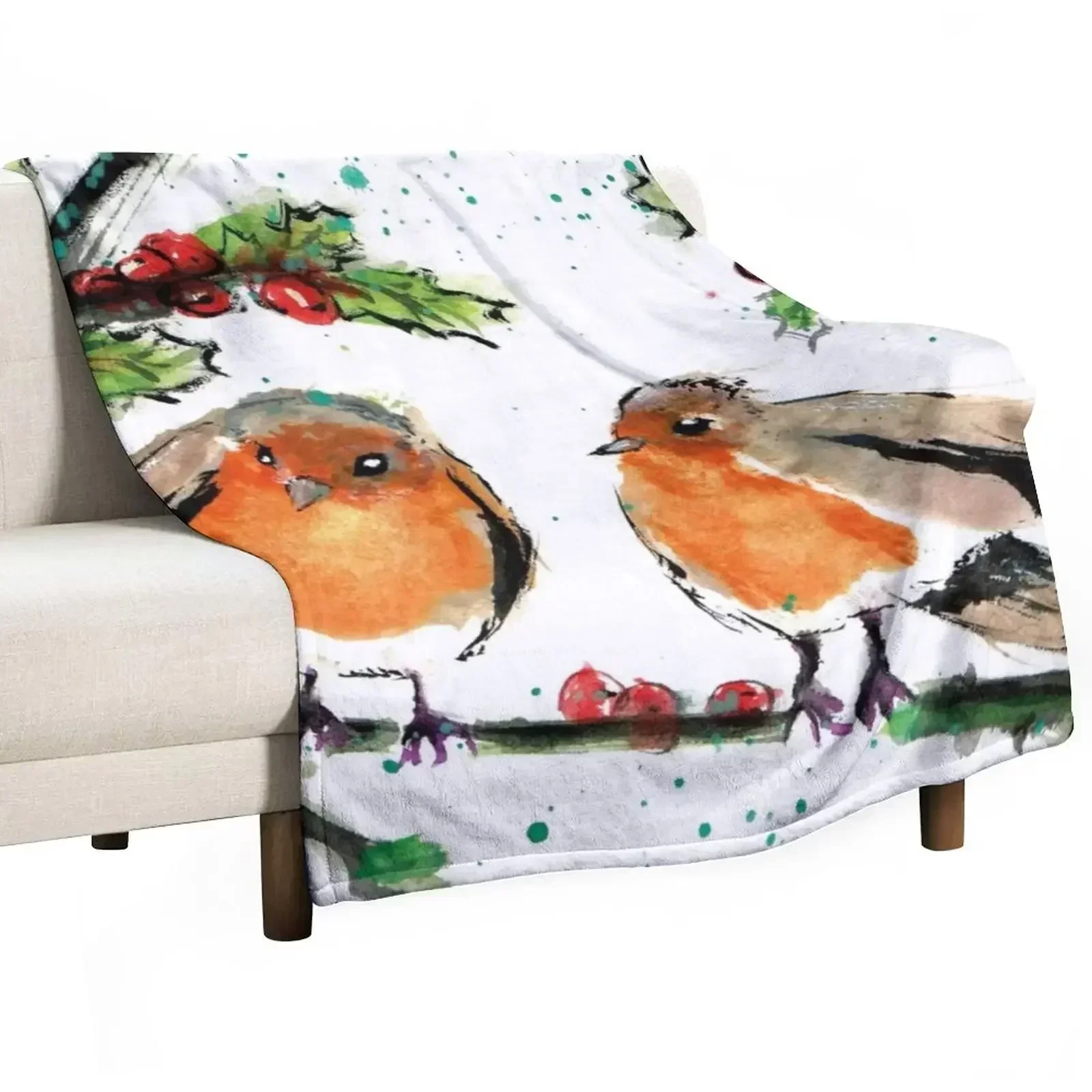 

The Christmas Robins Throw Blanket Giant Sofa Multi-Purpose Furry Hairys Blankets