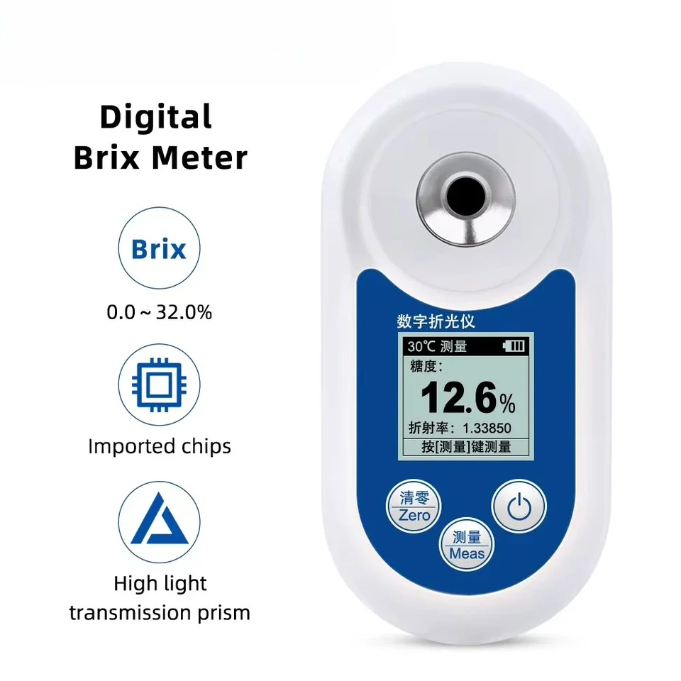 Digital Handheld Brix Refractometer For Fruits & Cutting Fluids With 0-55% Range Sugar Measurement Highlight Screen