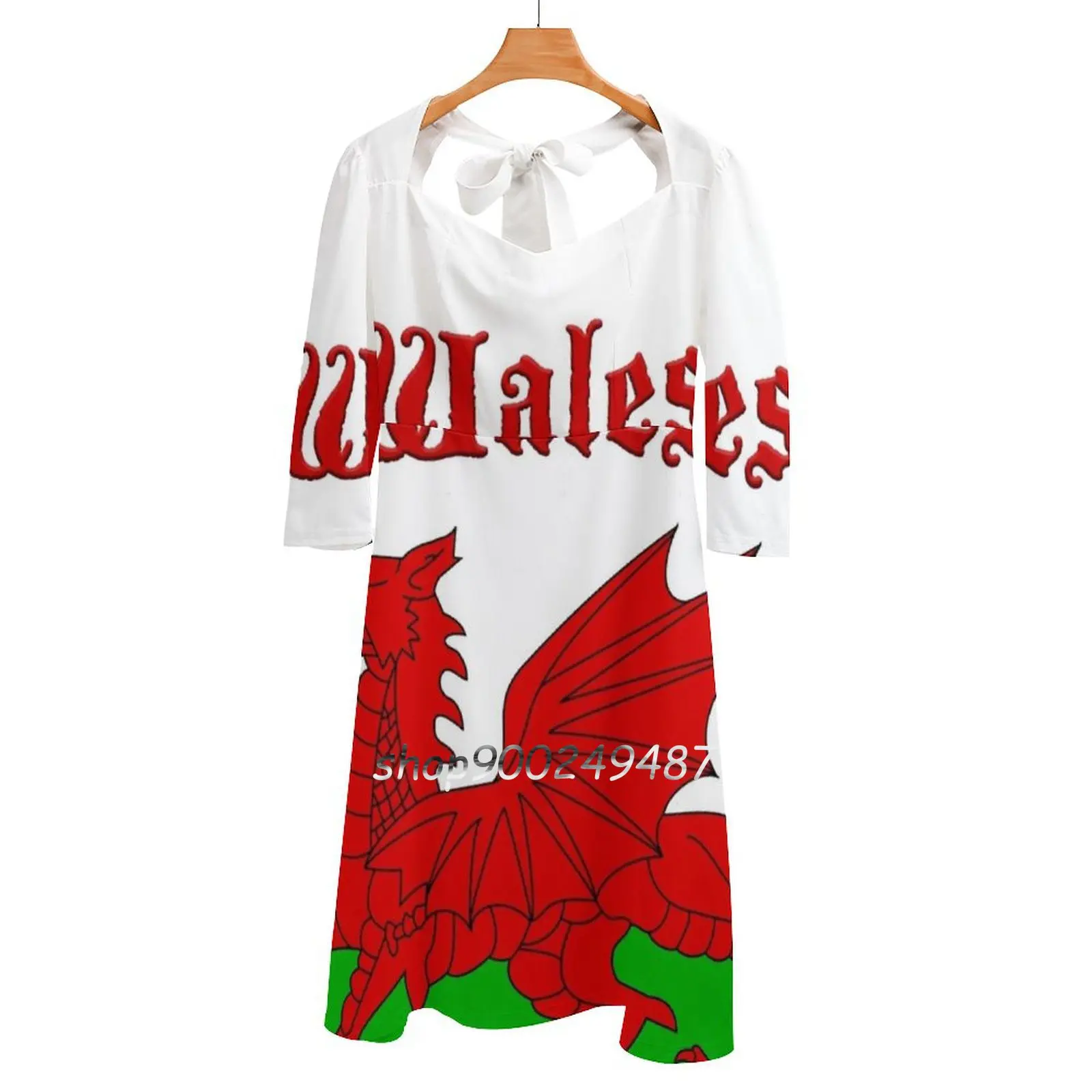 Wales Flag-Cymru Baner-High Quality Image Sweet Elegant Dress Women Korean Kawaii Square Collar Dress Wales Welsh Cymru Flag