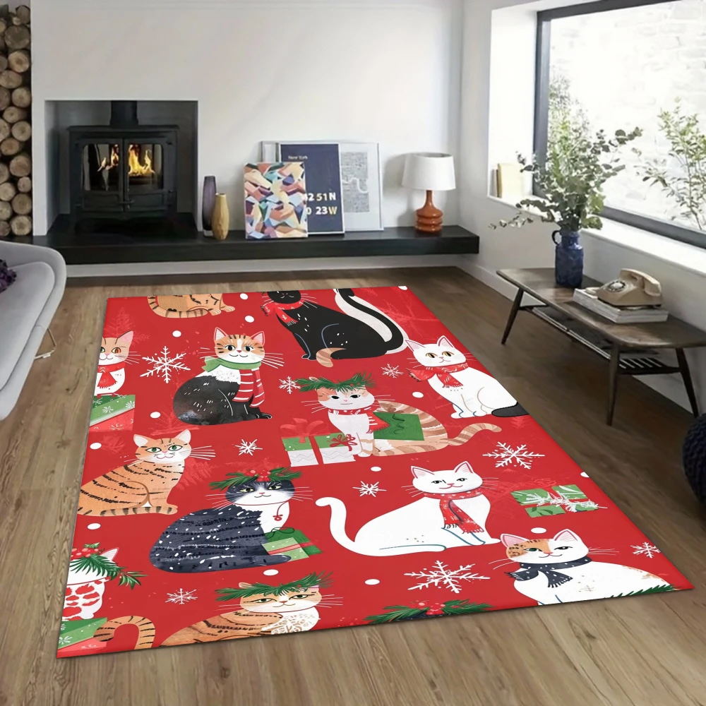 1Pc Christmas Carpet Rug, Anti-slip Floor Mat, Xmas Holiday Home Decor Rug for Indoor Entrance Balcony Stair, Decorative Doormat