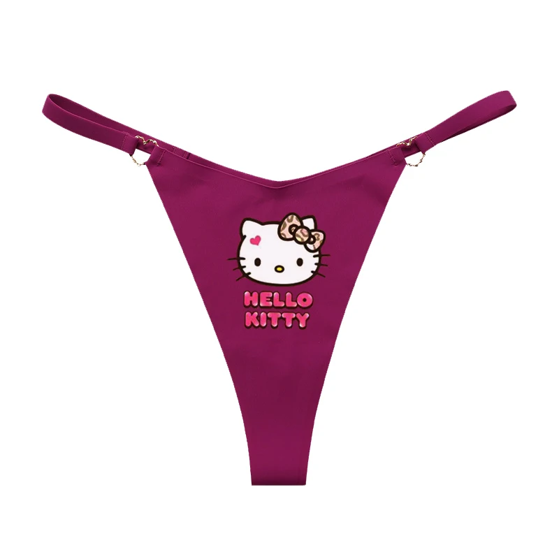 

Hello Kitty Purple Underwear Ice Silk T-back Intimate Women Seamless Thong Lingerie Sexy Tanga Cute Cartoon Briefs Panties New