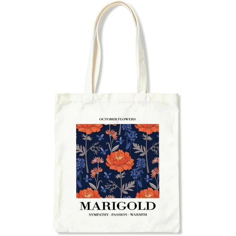 

Холщовая сумка-тоут с цветочным принтом (мариголды), многоразовая, на плечо, для подарков, для хранения, повседневная, для работы и путешествий