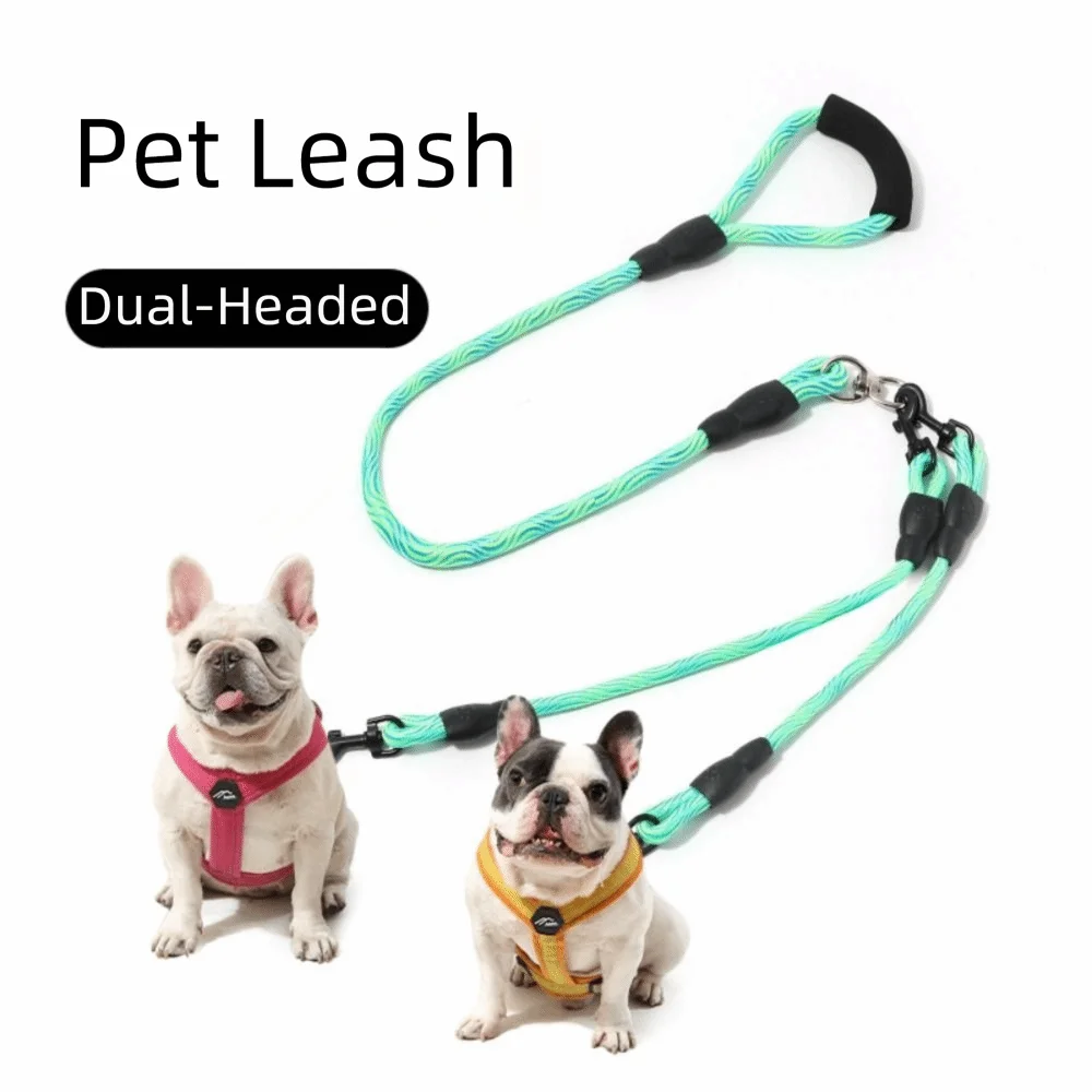 

Wave Pattern Double Head Dog Rope Removable Comfort Foam Handle Dual Dog Leash Padded Soft Handle Anti-Winding Pet Walking Rope