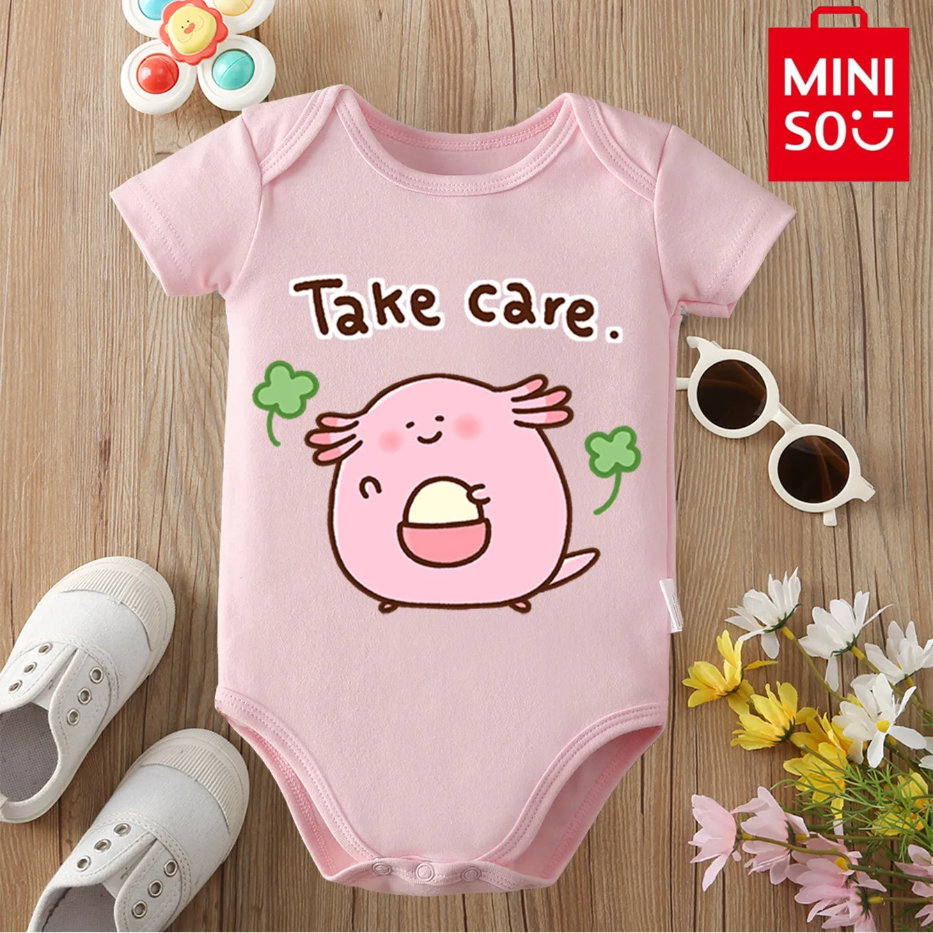 بدلة قطعة واحدة للأطفال من MINISO مصنوعة من القطن بنسبة 100% على الطراز الياباني لحديثي الولادة من عمر 0 إلى 12 شهرًا