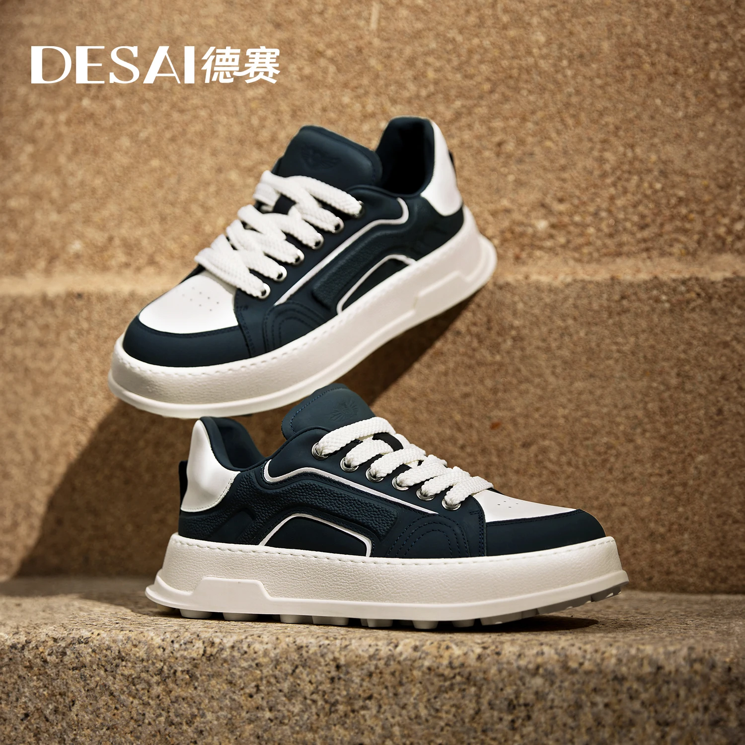 DESAI Genuine Leather Men Casual Walking Shoes For Men Thick Bottom Laces Up Hand Add Color Breathable 2023 Summer New