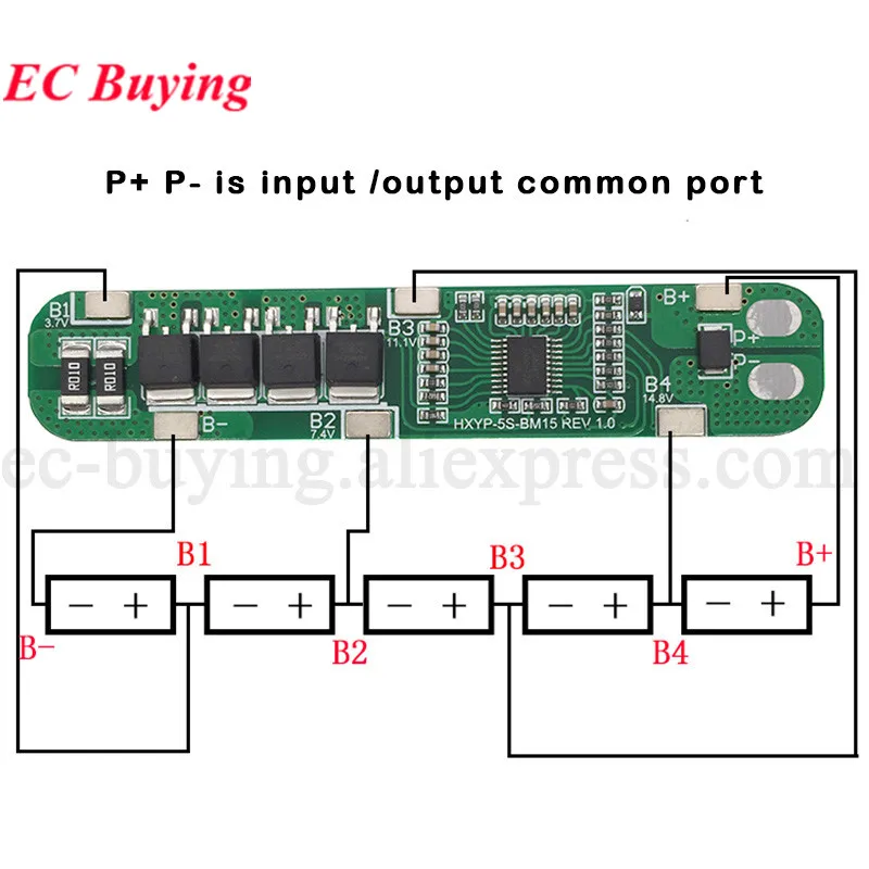 5S 18.5V 21V 18650 ion Lithium Battery Protection Board Anti Overcharge Over Discharge 15A Current 25A 5 Cell Li-ion BMS