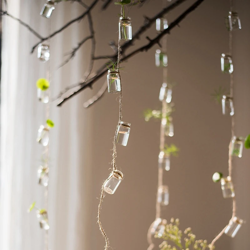 Wind Chimes Style Decor Glass Vase Strings Hanging Vase With Bottle Jelly Glass Bottle String Decoration Pendant