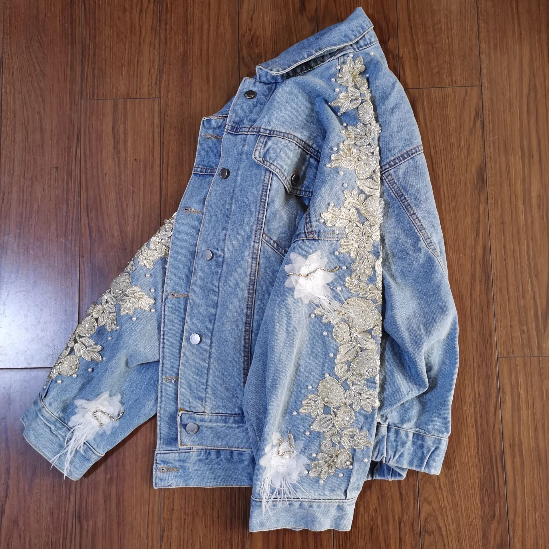 TEELYNN Floral Embroidery Denim Jackets for Women Vintage Long Sleeve Jacket Maxi Summer Coats 2022 Casual Loose Jeans OutWear