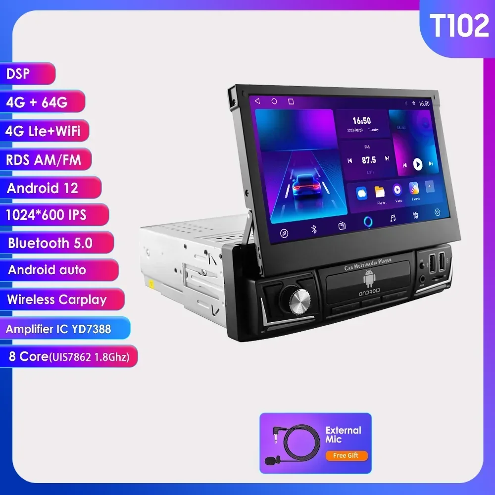 1din Car Radio CarPlay GPS Auto Universal Android Multimedia Player 1 Din Car Stereo 7 Inch Manual Retractable Screen Car Audio