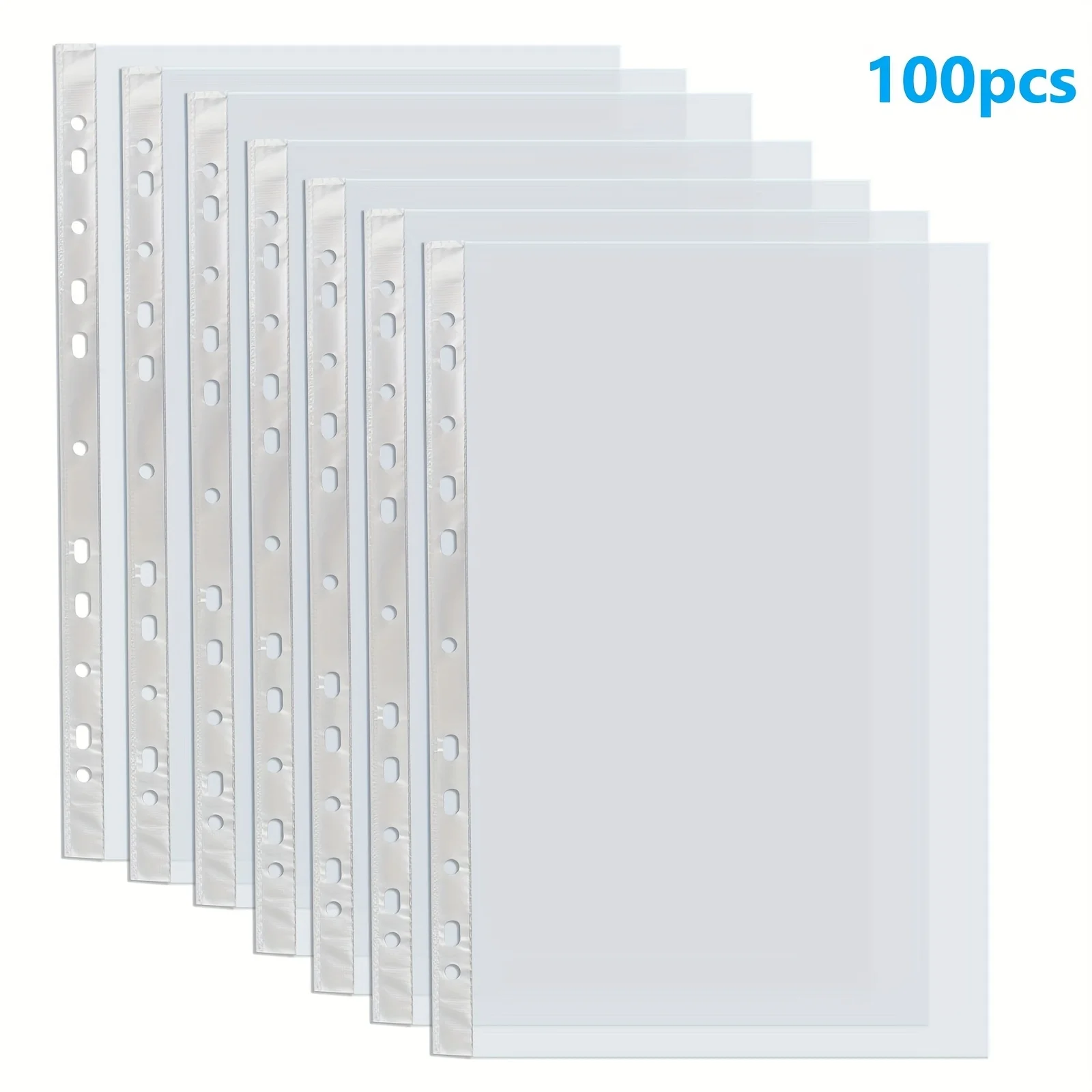

100pcs Clear A4 Plastic File Bags - 11-Hole, 3-Ring Binder Compatible Document Protectors, Durable PP Material for Office School