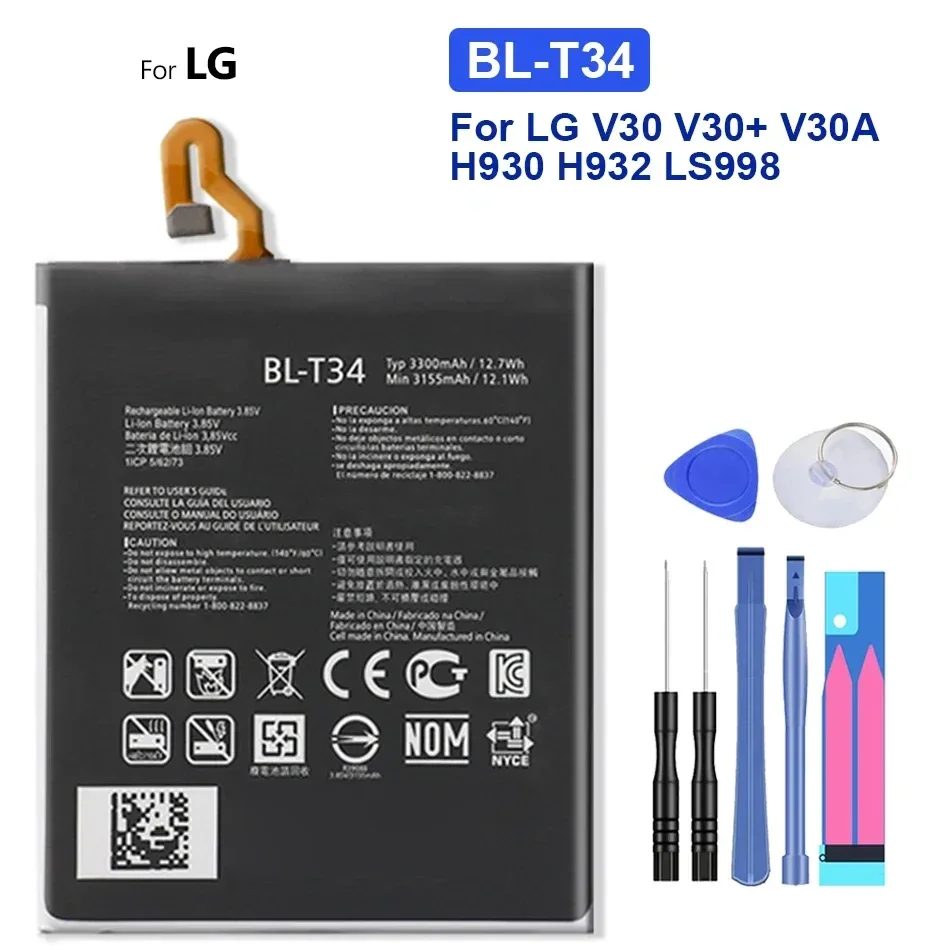 BL-T34, Mobile Phone Battery For LG V30 V30+ V30A H930 H932 LS998 BLT34 , 3300Mah + Free Tools