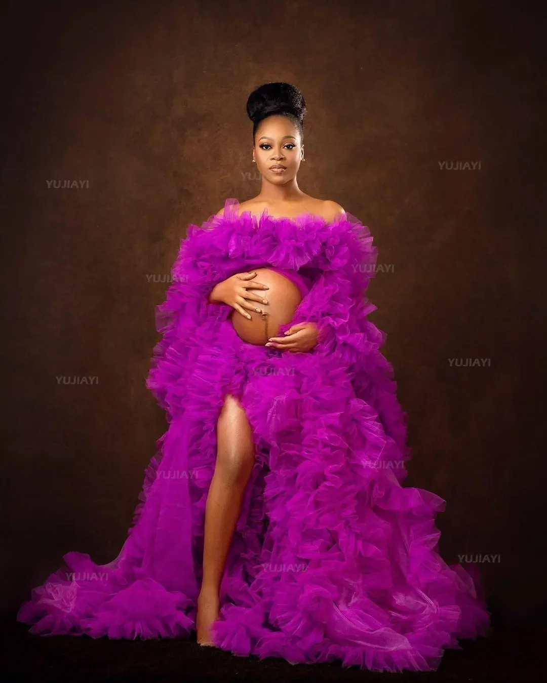 Maternity Dresses for Photoshoot Off The Shoulder Ruffled Tiered Skirts Puffy Tulle Pregnancy Robe Women Dress Maternity Gown