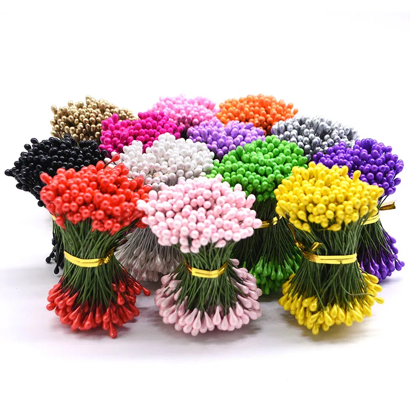 130pcs 3mm Double Heads Pearl Stamen Pistils DIY Artificial Flower Materials Scrapbooking Crafts Cake Decoration Floral Bead