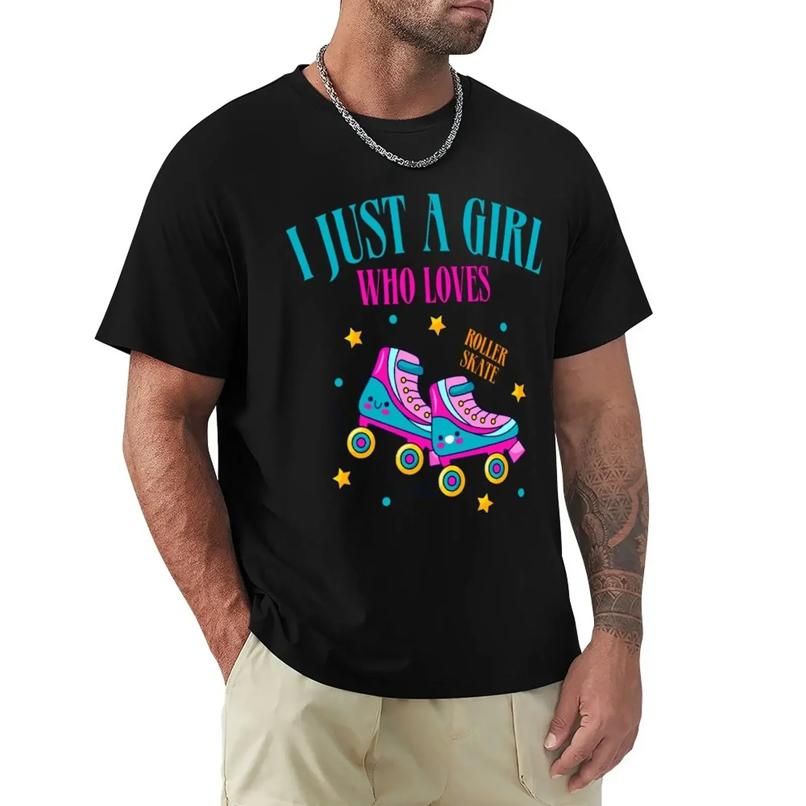 I Just a girl who loves roller skate T-Shirt Short sleeve tee graphics summer tops mens clothing