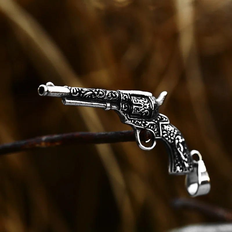 Steel Soldier Punk Hip Hop Cool Stainless Steel Gun Shaped Pendant for Man