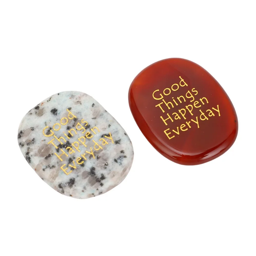 2pcs Calming Red & White Engraved Stones Thumb Stone Polished Crystal Motivational Crystal Stone Worry Stones Stress Relief
