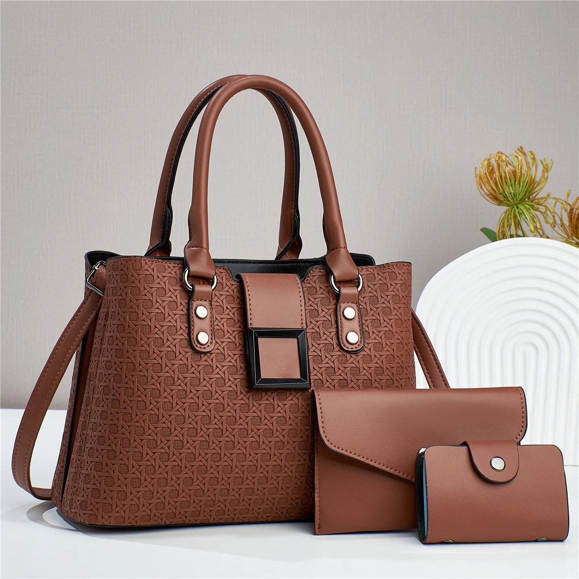 Weaving Texture Ladies Business Tote Handbag High Quality Light Luxury Crossbody Composite Bag Retro Fashion Single-shoulder Bag