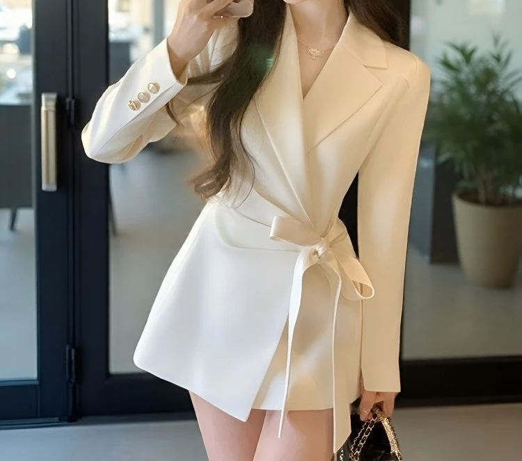 Waist Hugging Suit Jacket 2026 Autumn Lace Up Suit Dress