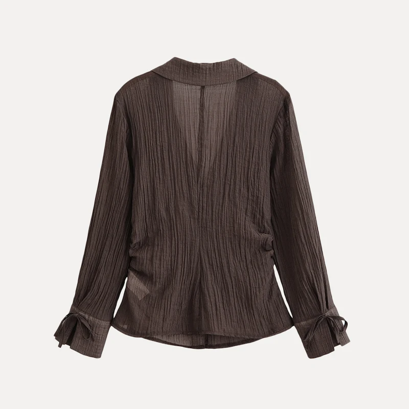 Przezroczysta długa sukienka damska z dekoltem w kształcie litery V, ozdobiona węzłem, do pracy, o prostym kroju, jednolita, wykonana w 100% z włókna poliestrowego.