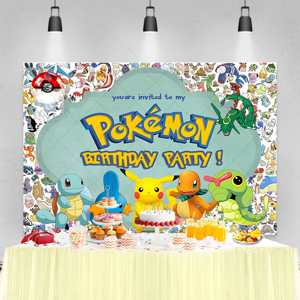Custom Name Party Pokemon Backdrop Decoration Pikachu Theme Birthday Background for Kids Boy Baby Shower Anime  Banner Poster