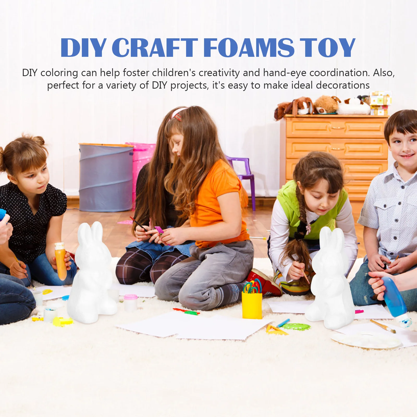 2Pcs Bunny Models DIY Unpainted Rabbits for Kids Easter Decor White Rabbit Craft White Bunny Decor