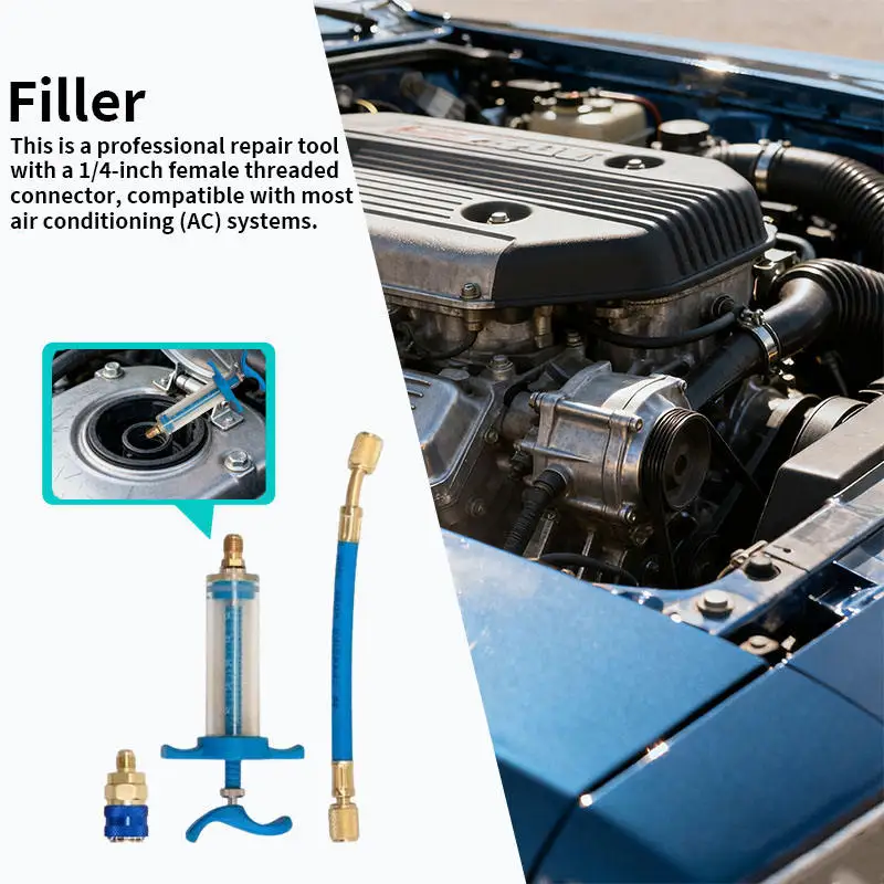 AC Oil and Dye Injector Kit with Quick Coupler Manual Oil Dye Injector Refrigerant Tool with 1/4