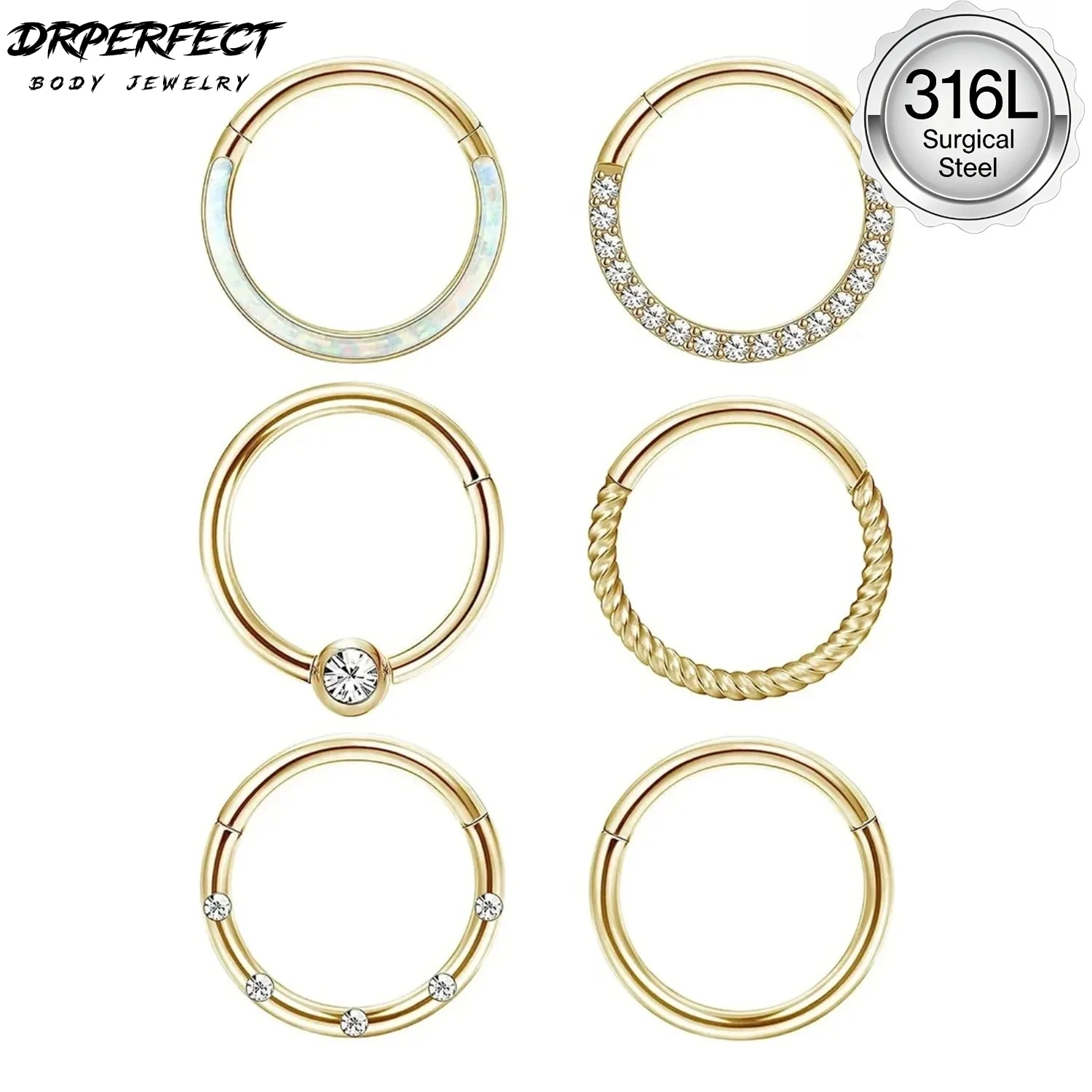 Drperfect 1 Stück Nasenring aus chirurgischem Stahl für Damen und Herren, Septumring, Clicker, Muschel, Helix, Knorpelohrringe, Piercing-Schmuck