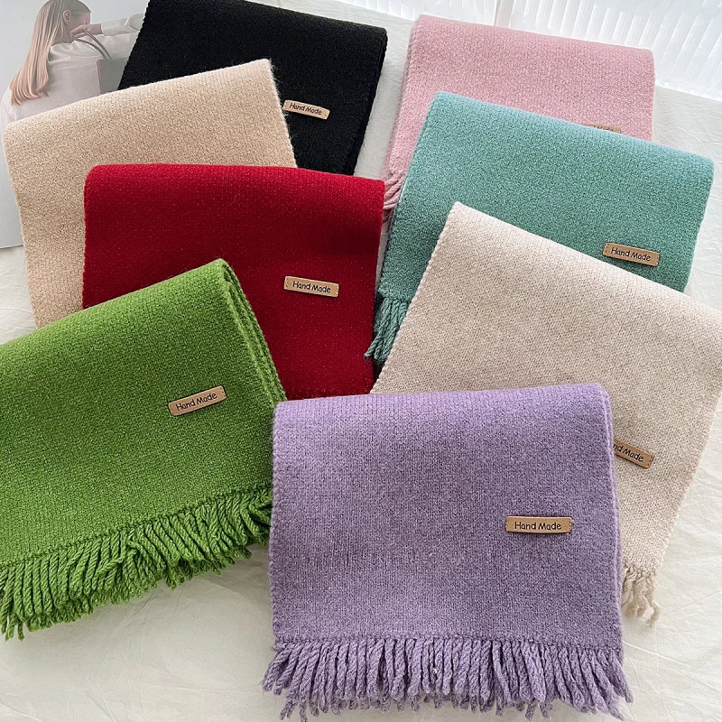 

2025Новый шарф в корейском стиле, осень-зима, однотонный, с имитацией кашемира, теплый, утолщенный, высококачественный, вязаный, модный, теплый