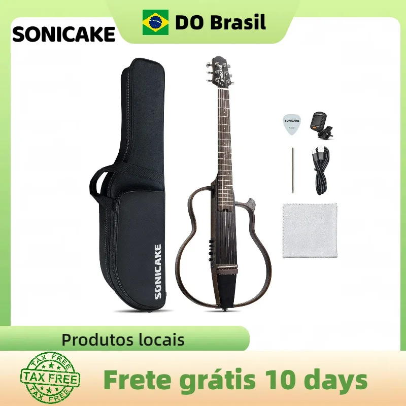 SONICAKE البرازيل الصامت الصوتية الكهربائية السفر الغيتار الصلبة الماهوجني الجسم الجمعية إطارات قابلة للشحن حقيبة جيتار جميع الملحقات #2