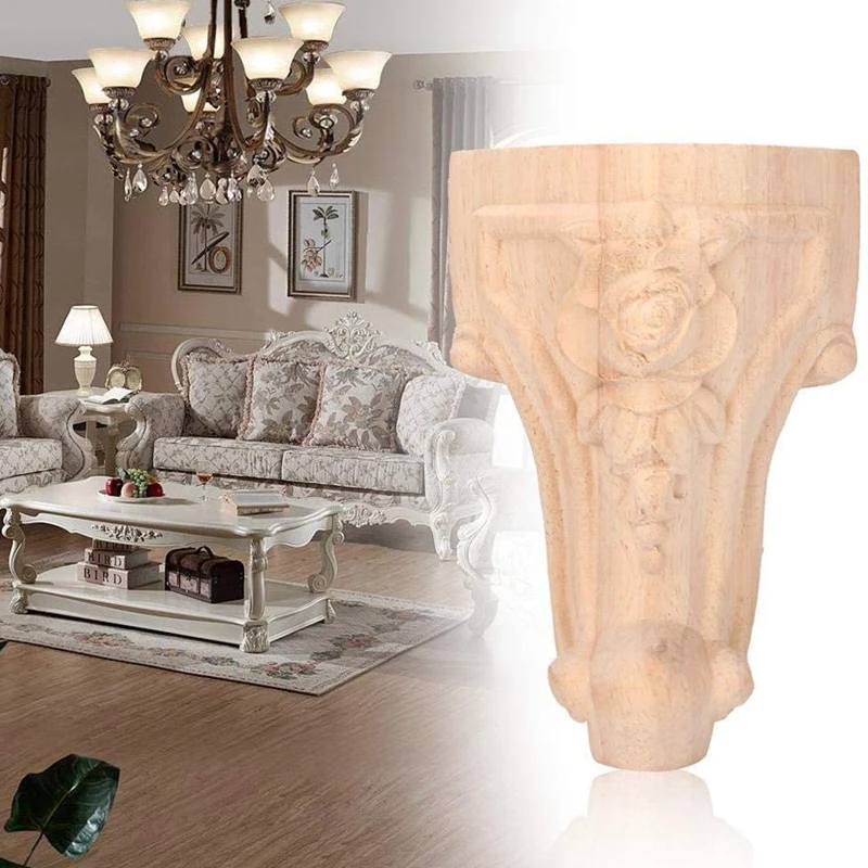 4 Pcs Furniture Legs European Style Cabinet Legs Wood Carved Table Foot Sofa Feet (15X6cm)