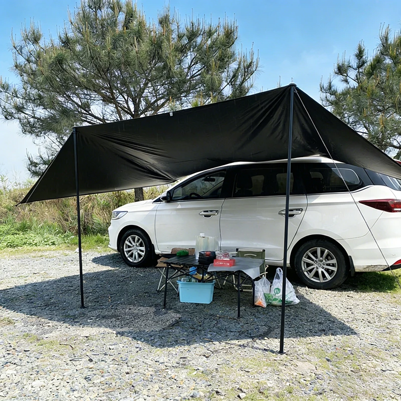 Bat Shape Car Side Awning Black Coating Tarp 2x3 Outdoor Waterproof Camping Black Coated Car Rear Shelter Tent for SUV Van Sedan view 5