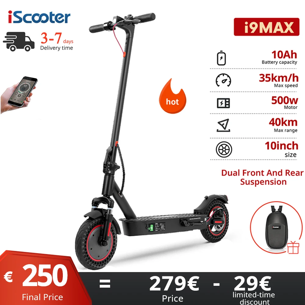 iScooter i9Max Electric Scooter 35km/h Adult Electric kick scooter E-Scooter 30-40 km 10