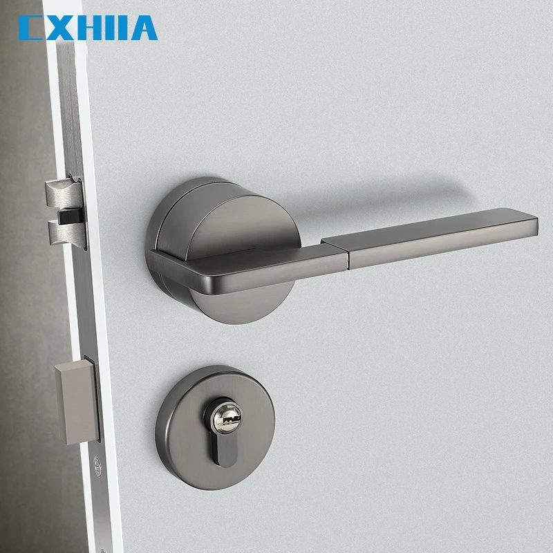 CXHIIA Simple Black Nickel Brushed Indoor Split Door Lock Zinc Alloy Mechanical Handle Home Door Lock