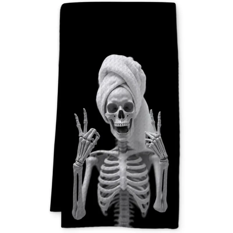 1-Piece Fun Gothic Skull Hand and Skull Towel - Bath and Hand Towel for bathroom and kitchen decor