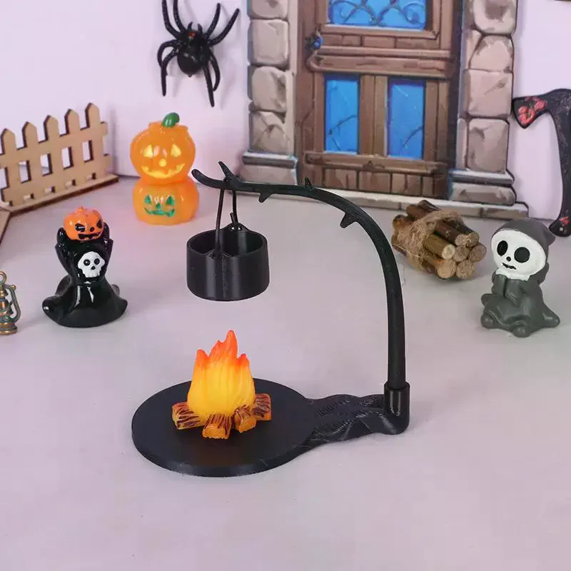 4 pçs acampamento ao ar livre micro paisagem decoração casa de boneca mini fogão pendurado e pilha de fogo cena acessório