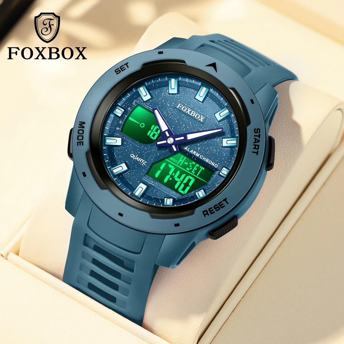 Foxbox Neue Herren Casual Sport Armbanduhr Digital Quarz Chronograph Wasserdicht Leuchtend Stoßfest mit Datums- und Wochenanzeige