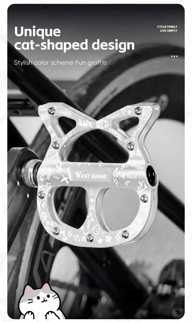 WEST BIKING Schnellspannpedale für Falträder, Katzenform, Aluminiumlegierung, rutschfeste Pedale, Fahrradzubehör für Frauen und Mädchen – Detail 6
