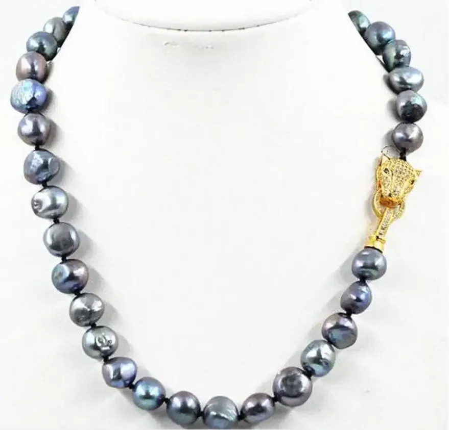 

Модные украшения, НОВОЕ ожерелье из черного жемчуга Южного моря в стиле барокко, 9-10 мм, 18 дюймов, леопардовая застежка