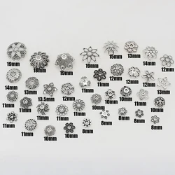 1pack Multi Designs Antique Silver Flower Bead Caps Handmade Zinc Alloy Beaded Spacer End Caps Receptacle DIY Jewelry Accessory