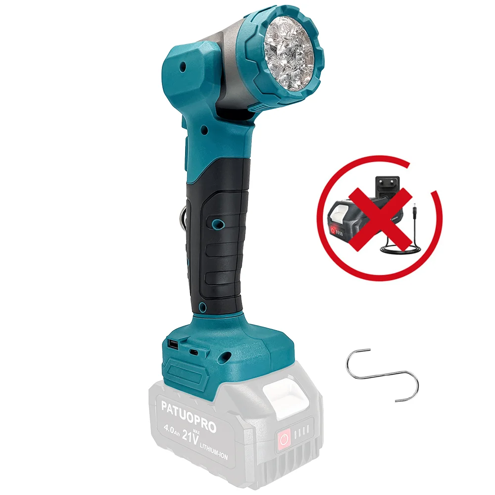 Portable Cordless LED Work Light Rechargeable Outdoor Flashlight With USB and Type-C Ports For Makita 18V Battery(No Battery)