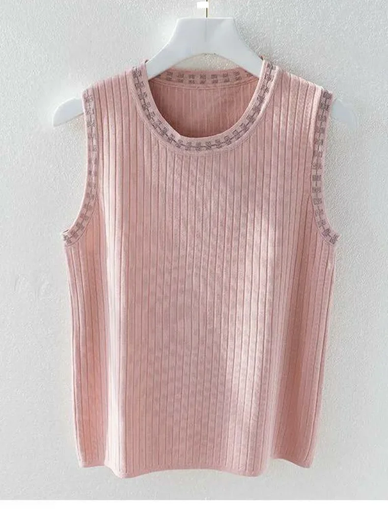 Top Elegante da Donna in Seta Ghiaccio con Spalline, Taglia Grande, Copri Pancia, Maglia Luminosa, Top Sottile Lavorato a Maglia, Bellissimo