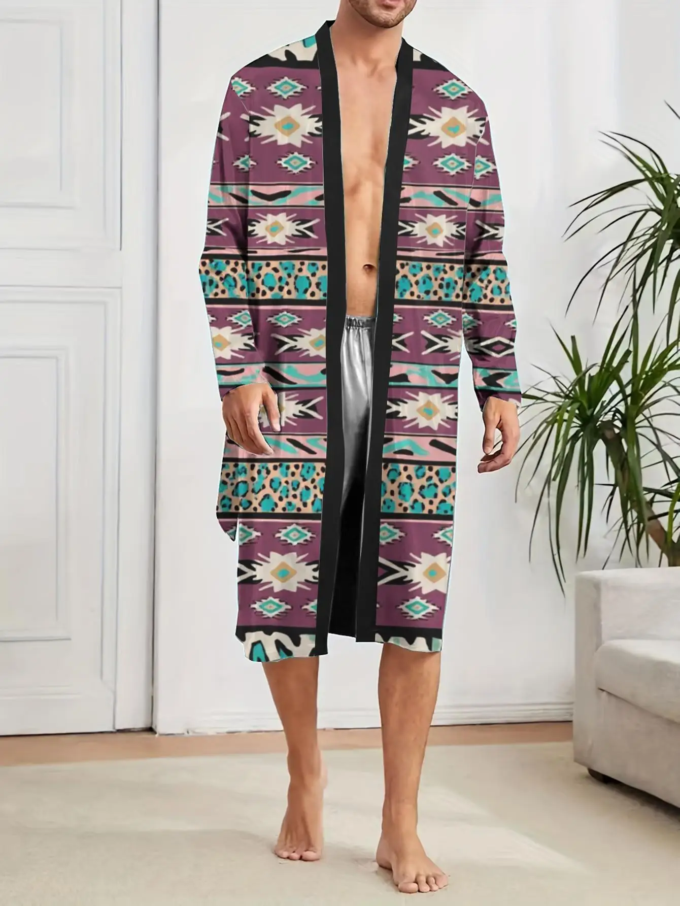 

1pc Men's Robes 2026 Spring/Summer Long Nightgown 3D Printed Robe Graphic Sleepwear Polyester Robes Sleepwear