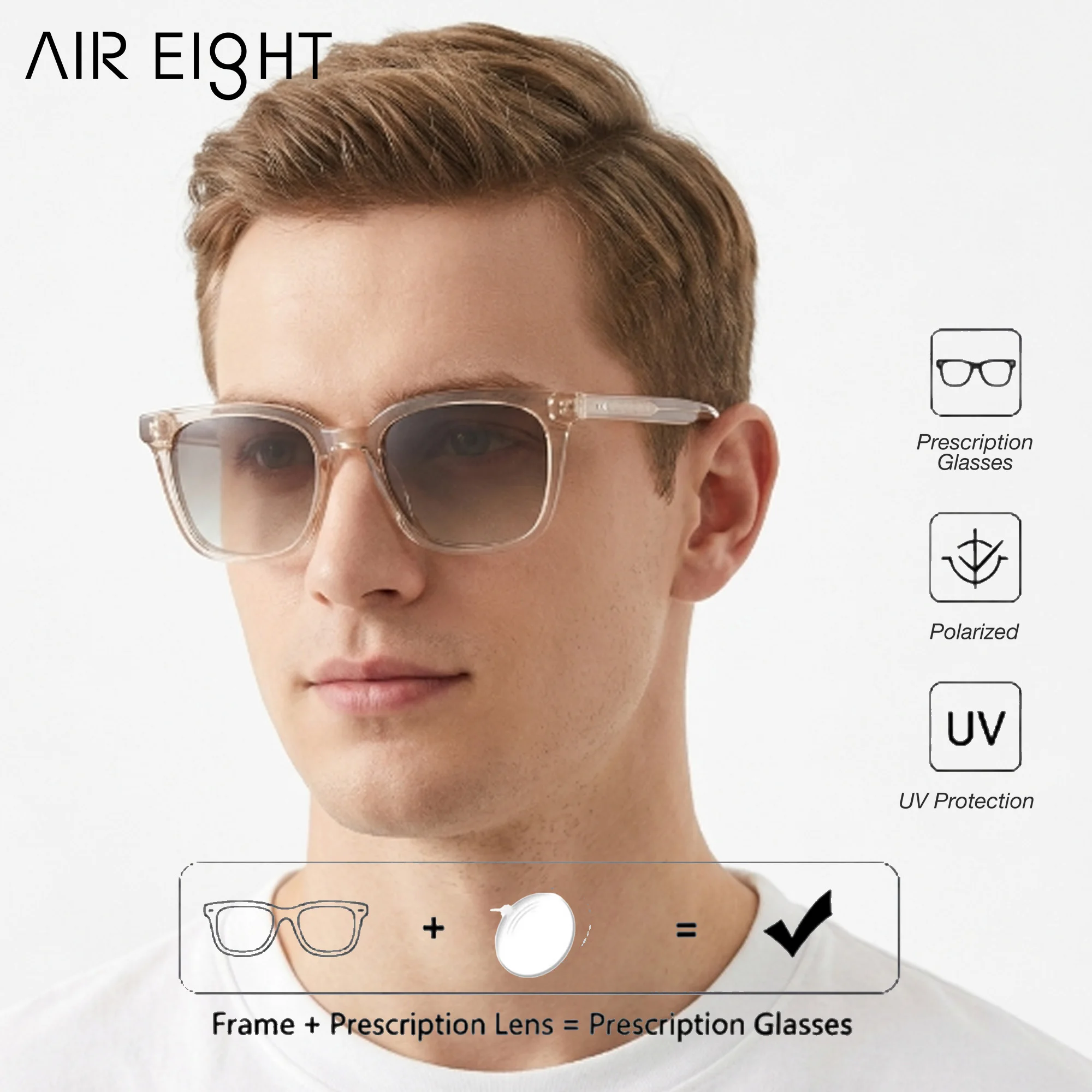 AIR EIGHT M Size Square Handmade Acetate Prescription Sunglasses For Women And Men Polarized UV400 Timeless Classic Eyeglasses