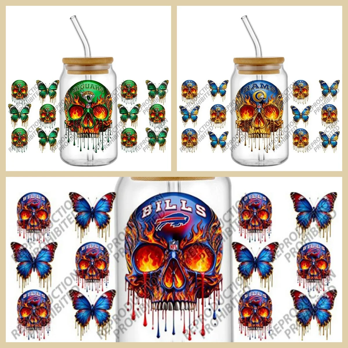 

Высокое качество ‌ Водонепроницаемая 3D УФ DTF наклейка-деколь Skeleton Sports Team для стакана Libbey Can объемом 16 унций