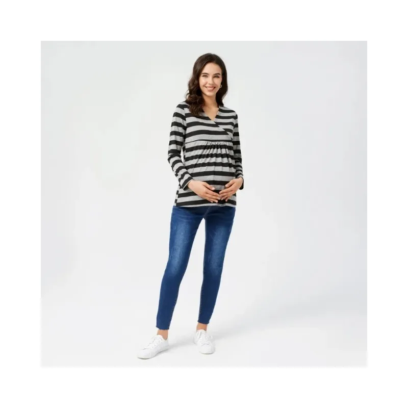 

Модная полосатая футболка с v-образным вырезом для беременных, модный тренд, весенне-осенний топ с длинными рукавами для кормления, мягкая и удобная футболка