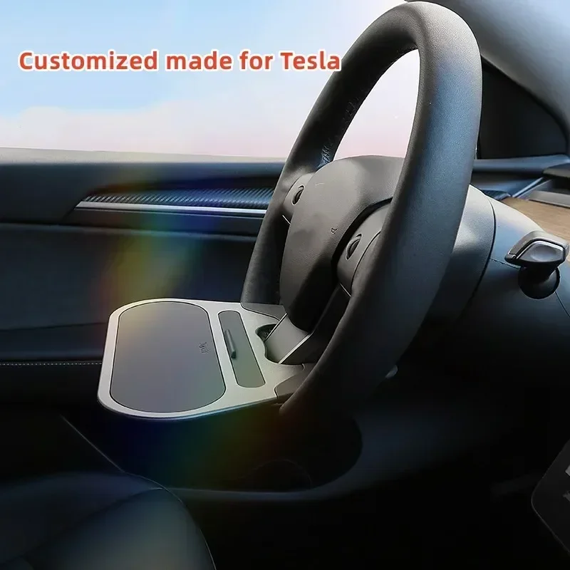 Car Steering Wheel Table Mini Makeup Drink Food Coffee Phone Holder Tray Laptop Computer Desk For Tesla Model 3/Y Accessories