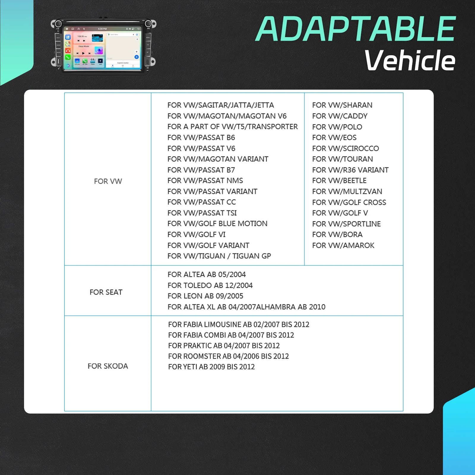 Podofo 6 + 128G 8 ''راديو السيارة لشركة فولكس فاجن/باسات/جولف/بيتل مشغل وسائط متعددة Carplay أندرويد السيارات BT نظام تحديد المواقع واي فاي RDS ستيريو السيارة