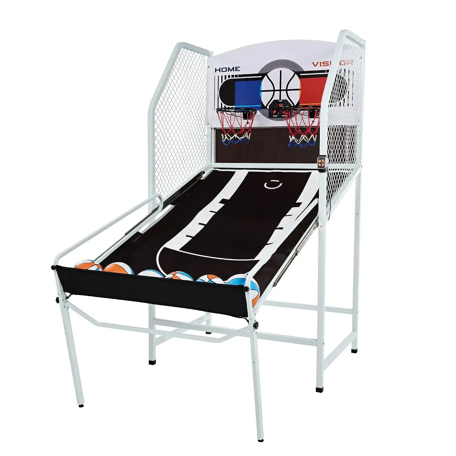 Arcade Cage Basketball Game, Foldable Indoor Outdoor Sports Machine for 2 Players with Steel Hoops, LED Scorer, and 6, Custom