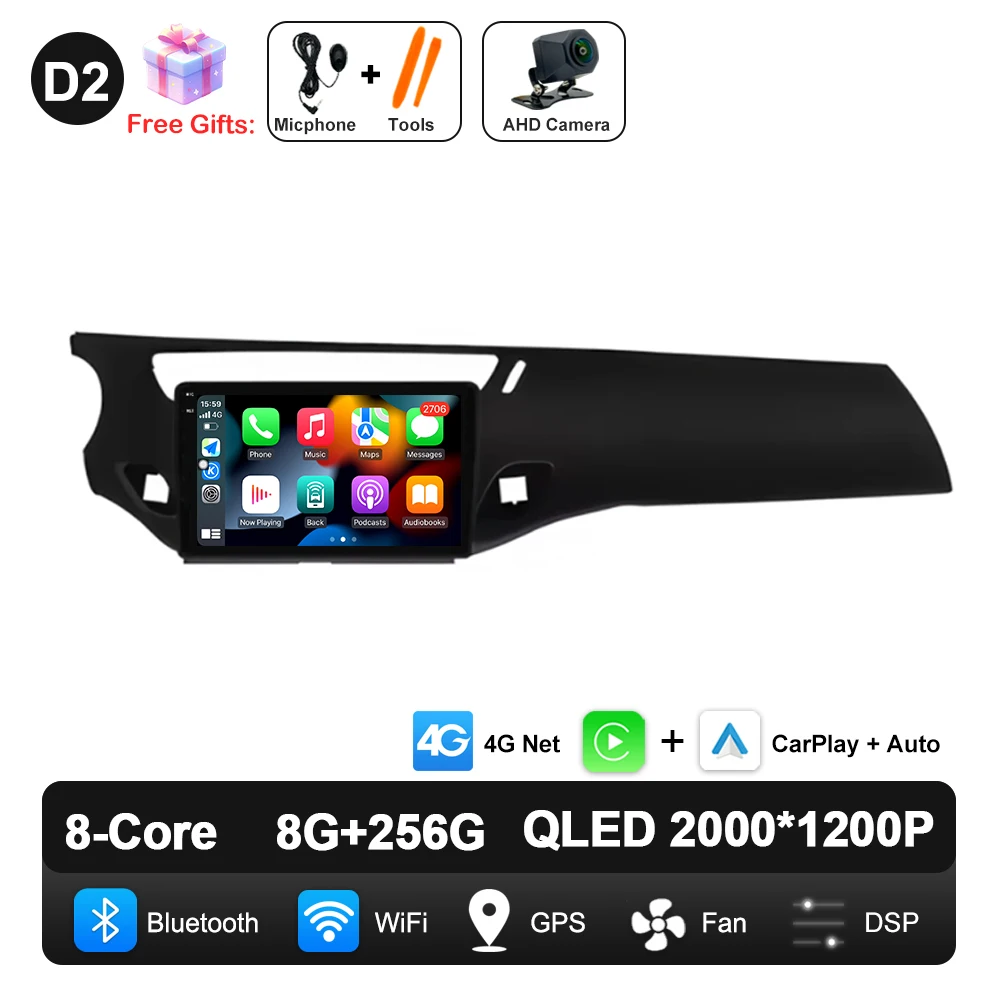 QLED Scherm Android Auto Carplay Voor Citroen C3 DS3 2010-2016 Autoradio Video Multimedia Speler WiFi GPS Navigatie DSP Stereo